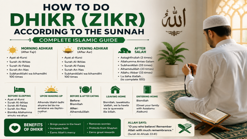 Muslim performing Dhikr according to the Sunnah with Quran